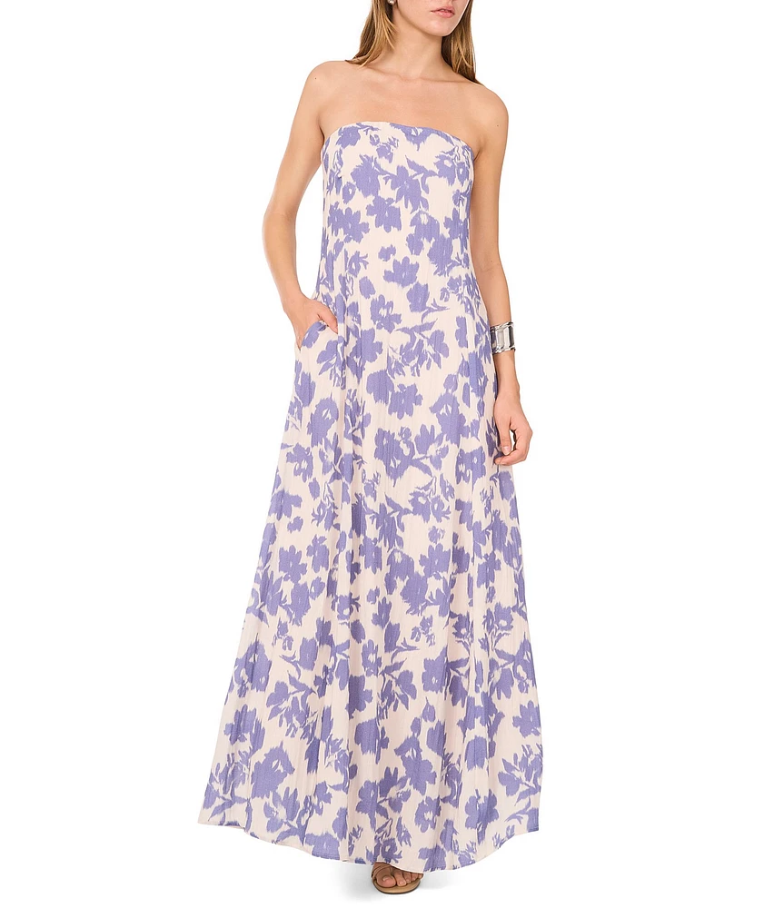 1. STATE Woven Floral Print Strapless Smocked Back Pocketed Maxi Dress