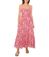 1. STATE Woven Paisley Print Square Neck Sleeveless Maxi A-Line Dress
