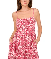 1. STATE Woven Paisley Print Square Neck Sleeveless Maxi A-Line Dress