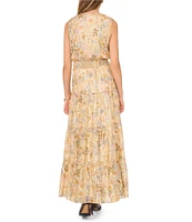 1. STATE Woven Paisley Print V-Neck Sleeveless Smocked Waist Tiered Fit and Flare Maxi Dress