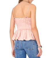1. STATE Woven Printed Square Neck Bow Strap Peplum Top