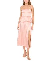1. STATE Woven Printed Square Neck Bow Strap Peplum Top