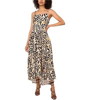 1. STATE Woven Printed Square Neck Sleeveless Hi-Low Maxi Dress