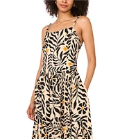 1. STATE Woven Printed Square Neck Sleeveless Hi-Low Maxi Dress