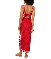 1. STATE Woven Printed V-Neck Sleeveless Tie Back Maxi Dress