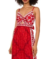 1. STATE Woven Printed V-Neck Sleeveless Tie Back Maxi Dress