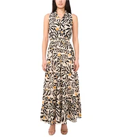 1. STATE Woven Split Round Neck Sleeveless Smocked Waist Tiered Maxi Dress