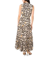 1. STATE Woven Split Round Neck Sleeveless Smocked Waist Tiered Maxi Dress