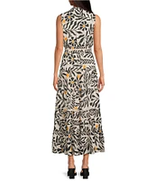 1. STATE Woven Split Round Neck Sleeveless Smocked Waist Tiered Maxi Dress