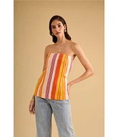 1. STATE Woven Striped Strapless Top