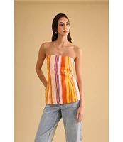 1. STATE Woven Striped Strapless Top