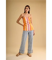 1. STATE Woven Striped Strapless Top
