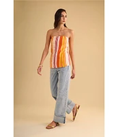 1. STATE Woven Striped Strapless Top