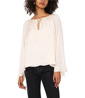 1. STATE Woven V-Neck Long Wide Sleeve Blouse