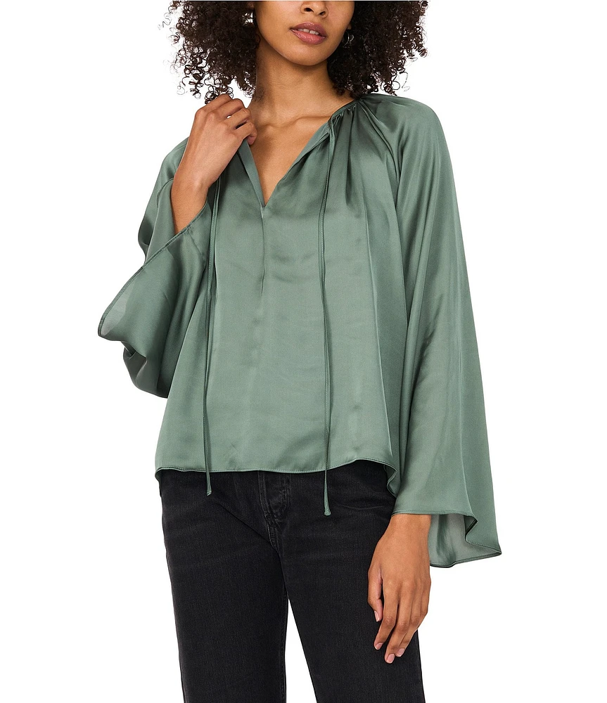 1. STATE Woven V-Neck Long Wide Sleeve Blouse
