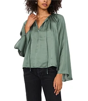 1. STATE Woven V-Neck Long Wide Sleeve Blouse