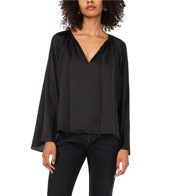 1. STATE Woven V-Neck Long Wide Sleeve Blouse