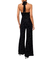 1. STATE Floral Velvet Burnout Halter Neck Sleeveless Wide Leg Jumpsuit