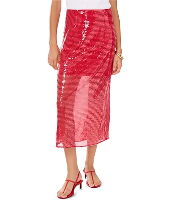 1. STATE Sequin Mesh Sheer Illusion High Rise Slip Midi Skirt