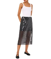 1. STATE Sequin Mesh Sheer Illusion High Rise Slip Midi Skirt
