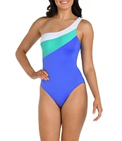 24th & Ocean Colorblock One Shoulder Neck Tummy Control One Piece Swimsuit
