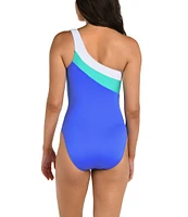 24th & Ocean Colorblock One Shoulder Neck Tummy Control One Piece Swimsuit