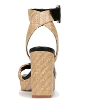 Naturalizer 27 EDIT Jaselle Braided Straw and Leather Square Toe Buckle Detail Ankle Strap Platform Dress Sandals