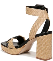 Naturalizer 27 EDIT Jaselle Braided Straw and Leather Square Toe Buckle Detail Ankle Strap Platform Dress Sandals