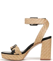 Naturalizer 27 EDIT Jaselle Braided Straw and Leather Square Toe Buckle Detail Ankle Strap Platform Dress Sandals