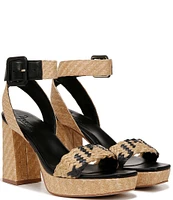 Naturalizer 27 EDIT Jaselle Braided Straw and Leather Square Toe Buckle Detail Ankle Strap Platform Dress Sandals