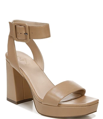 Naturalizer 27 EDIT Jaselle Square Toe Leather Buckle Detail Ankle Strap Platform Dress Sandals