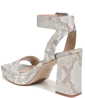 Naturalizer 27 EDIT Jaselle Square Toe Snake Print Leather Buckle Detail Ankle Strap Platform Dress Sandals