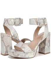 Naturalizer 27 EDIT Jaselle Square Toe Snake Print Leather Buckle Detail Ankle Strap Platform Dress Sandals