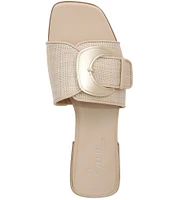 Naturalizer 27 EDIT Naomi Premium Straw Oversized Buckle Casual Slide Sandals