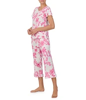 40 Winks Floral Print Short Sleeve Crew Neck Knit Cropped Pajama Set