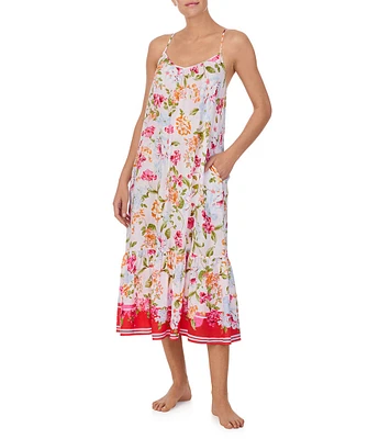 40 Winks Floral Print Sleeveless V-Neck Maxi Woven Chemise