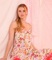 40 Winks Floral Print Sleeveless V-Neck Maxi Woven Chemise