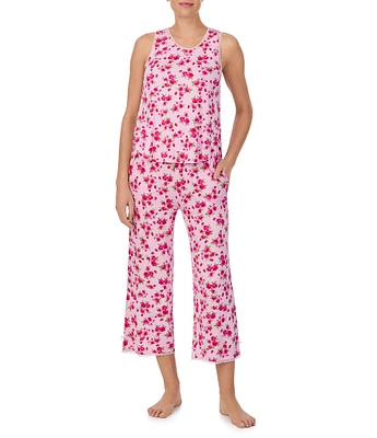 40 Winks Floral Print Sleeveless Scoop Neck Knit Cropped Pajama Set