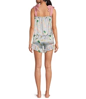 8 Oak Lane Champagne Stripe Satin Sleeveless Velvet Tie Shorty Pajama Set