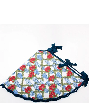 8 Oak Lane Chinoiserie Poinsettias Quilted Tree Skirt