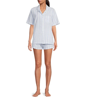 8 Oak Lane Short Sleeve Notch Collar Woven Striped Boxer Short Pajama Set