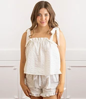 8 Oak Lane Sleeveless Tie Top Woven Striped Shorty Pajama Set