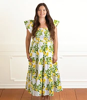 8 Oak Lane Woven Lemon Print Smocked House Dress