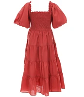 A Loves A Big Girls 7-16 Bubble Sleeve Smocked Bodice Tier Dress