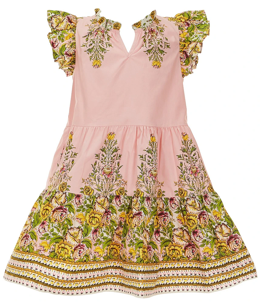 A Loves A Big Girls 7-16 Floral Mixed Media Ruffle Cap Sleeve A-Line Tiered Dress