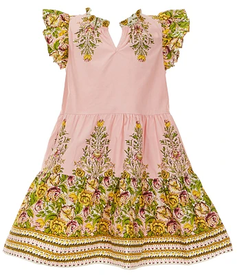 A Loves A Big Girls 7-16 Floral Mixed Media Ruffle Cap Sleeve A-Line Tiered Dress