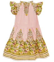 A Loves A Big Girls 7-16 Floral Mixed Media Ruffle Cap Sleeve A-Line Tiered Dress