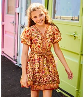 A Loves A Big Girls Floral Print Puff Sleeve Wrap Dress