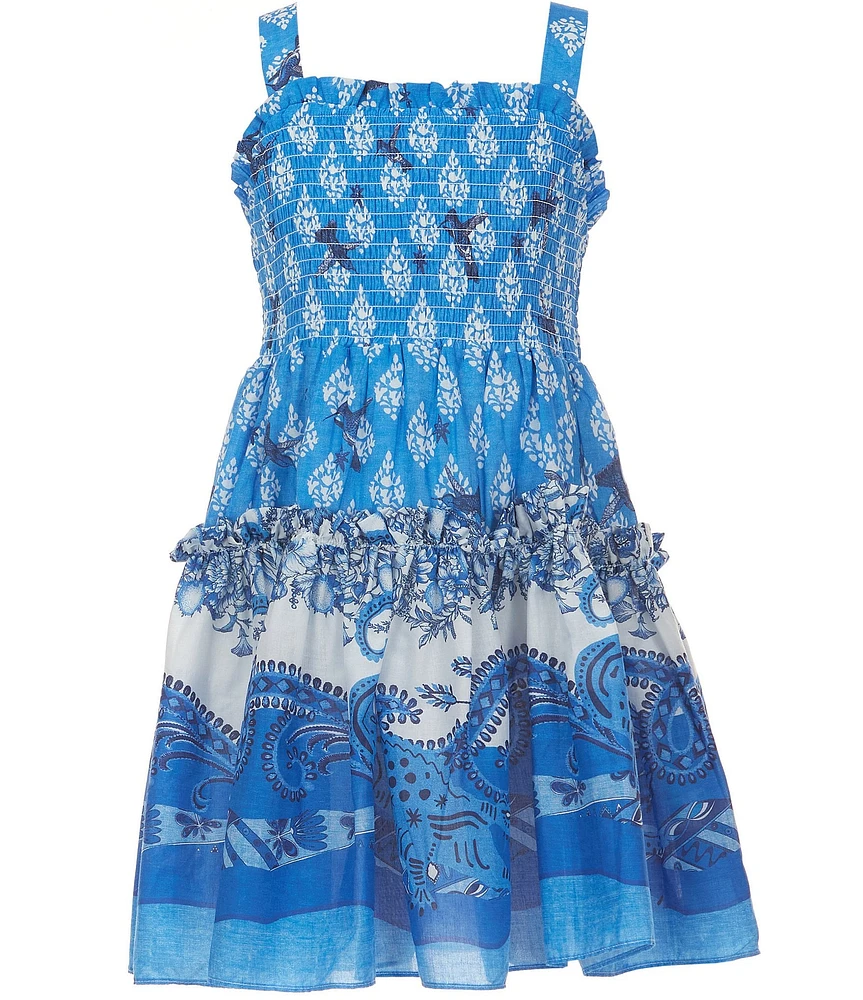 A Loves A Big Girls 7-16 Cobalt Floral Print Sleeveless Smocked Dress