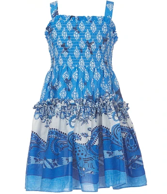 A Loves A Big Girls 7-16 Cobalt Floral Print Sleeveless Smocked Dress